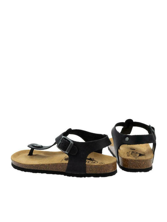 Leather Women's Flat Sandals Anatomic with Strap in Black Color