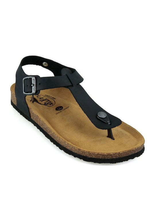 Leather Women's Flat Sandals Anatomic with Strap in Black Color
