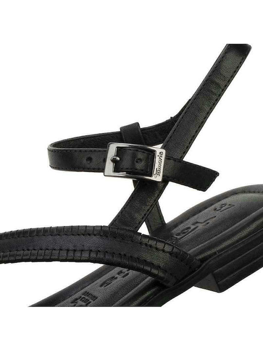 Leather Women's Flat Sandals with Strap in Black Color