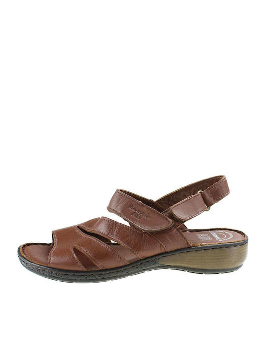 Leather Women's Flat Sandals Anatomic in Tabac Brown Color