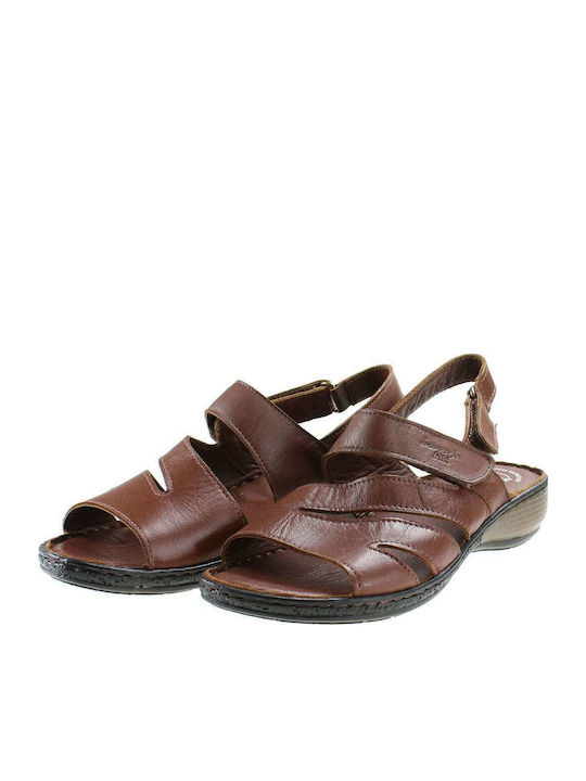Leather Women's Flat Sandals Anatomic in Tabac Brown Color