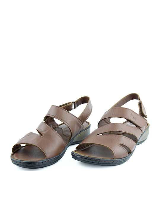 Leather Women's Flat Sandals Anatomic in Tabac Brown Color