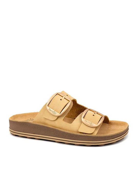 Despoina Leather Women's Flat Sandals Anatomic in Yellow Color