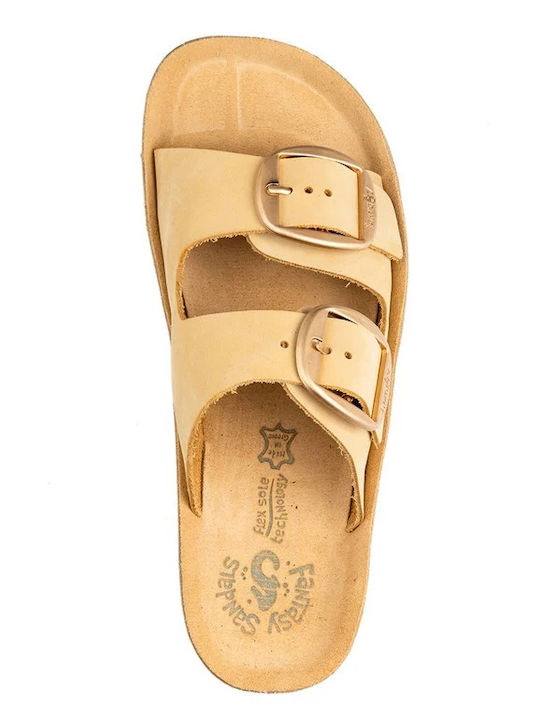Despoina Leather Women's Flat Sandals Anatomic in Yellow Color