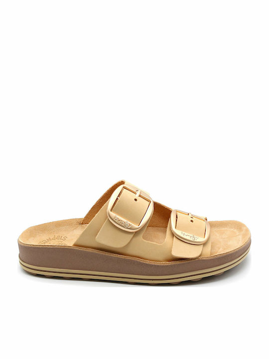 Despoina Leather Women's Flat Sandals Anatomic in Yellow Color