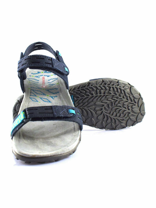 Leather Women's Flat Sandals Anatomic in Navy Blue Color