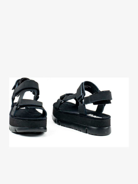 Oruga Up Leather Women's Flat Sandals Anatomic Sporty Flatforms in Black Color