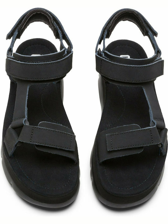 Oruga Up Leather Women's Flat Sandals Anatomic Sporty Flatforms in Black Color
