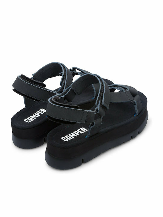Oruga Up Leather Women's Flat Sandals Anatomic Sporty Flatforms in Black Color