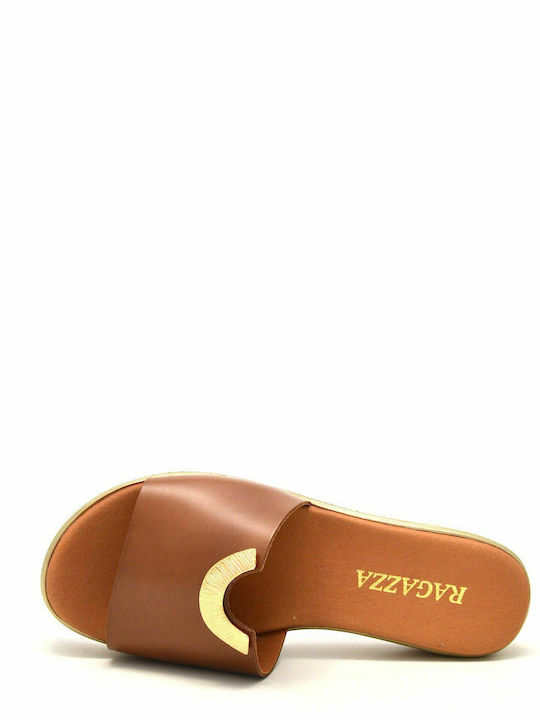 Leder Flache Sandalen für Damen Anatomisch in Tabac Braun Farbe