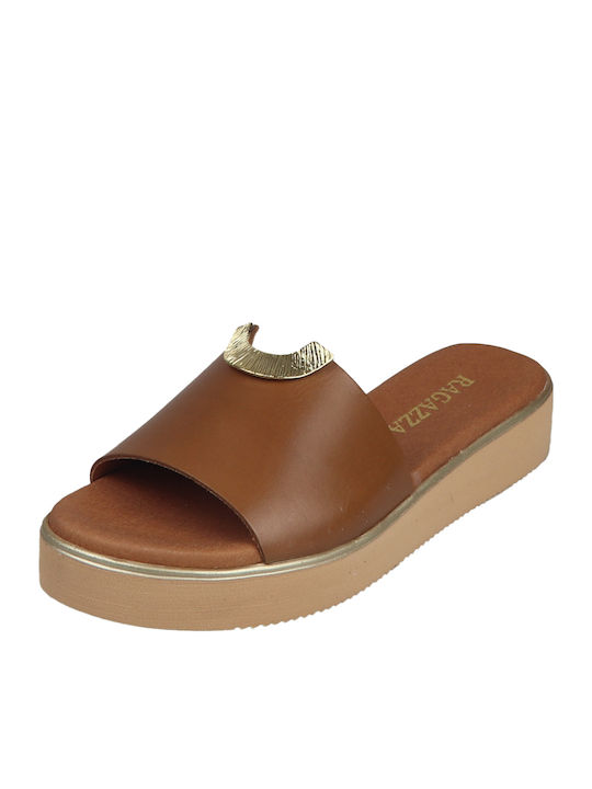 Leder Flache Sandalen für Damen Anatomisch in Tabac Braun Farbe