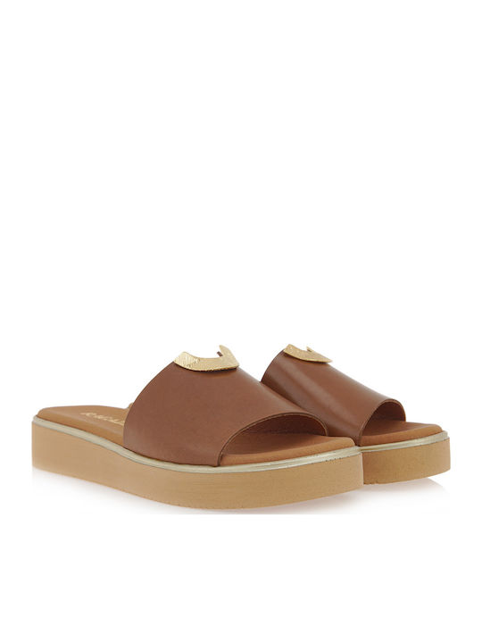 Leder Flache Sandalen für Damen Anatomisch in Tabac Braun Farbe