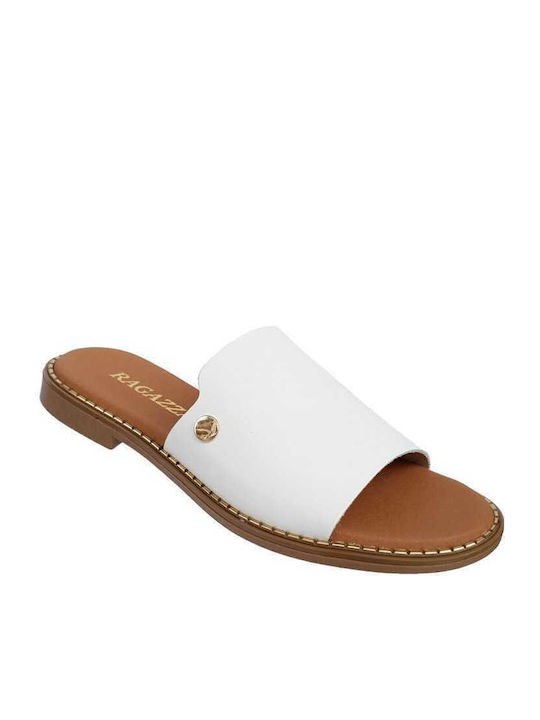 Leather Women's Flat Sandals Anatomic in White Color