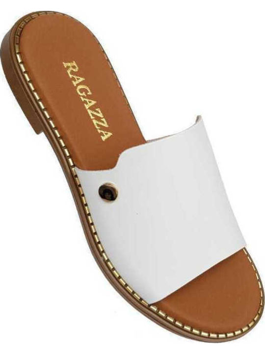 Leather Women's Flat Sandals Anatomic in White Color