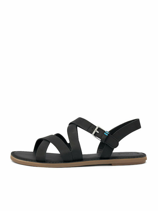Sicily Leather Women's Flat Sandals with Strap in Black Color