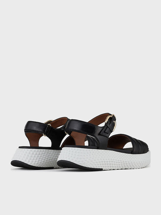 Leather Women's Flat Sandals Flatforms in Black Color
