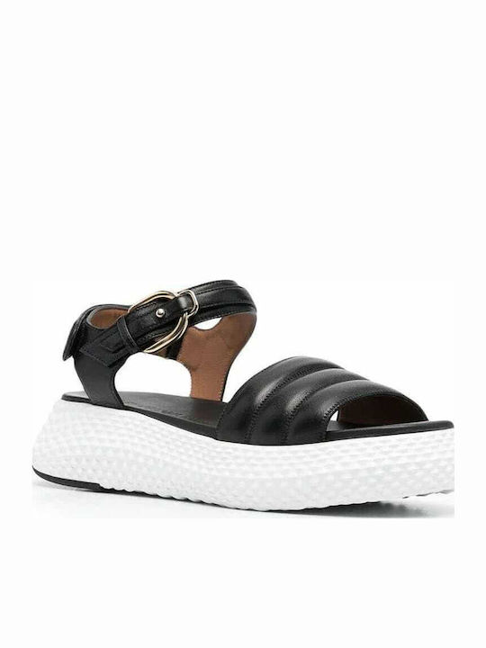 Leather Women's Flat Sandals Flatforms in Black Color