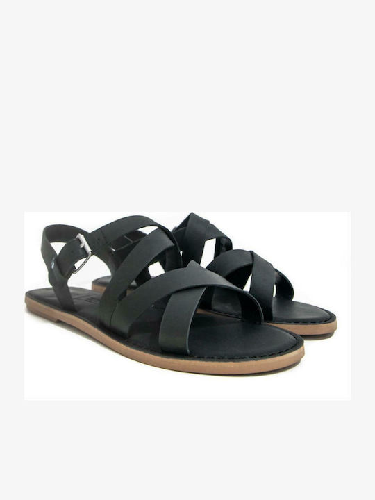 Sicily Leather Women's Flat Sandals with Strap in Black Color