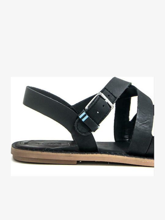 Sicily Leather Women's Flat Sandals with Strap in Black Color