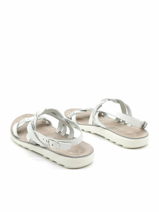 Coni Leather Women's Flat Sandals Anatomic in White Color