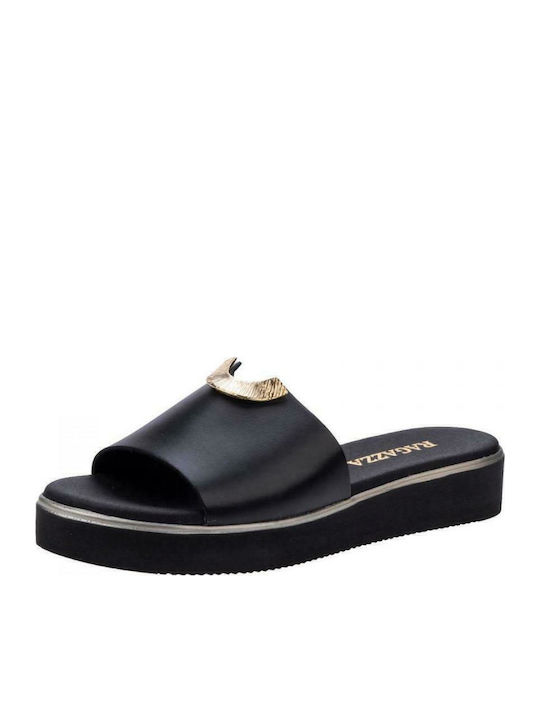 Leather Women's Flat Sandals Anatomic Flatforms in Black Color