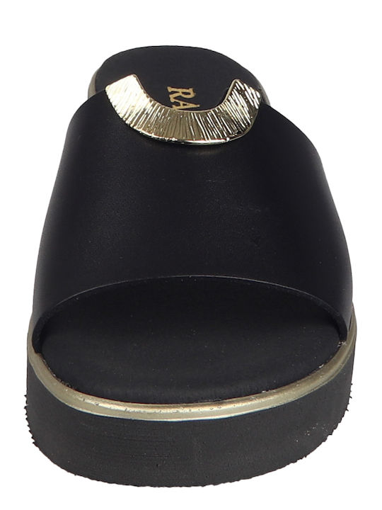 Leather Women's Flat Sandals Anatomic Flatforms in Black Color
