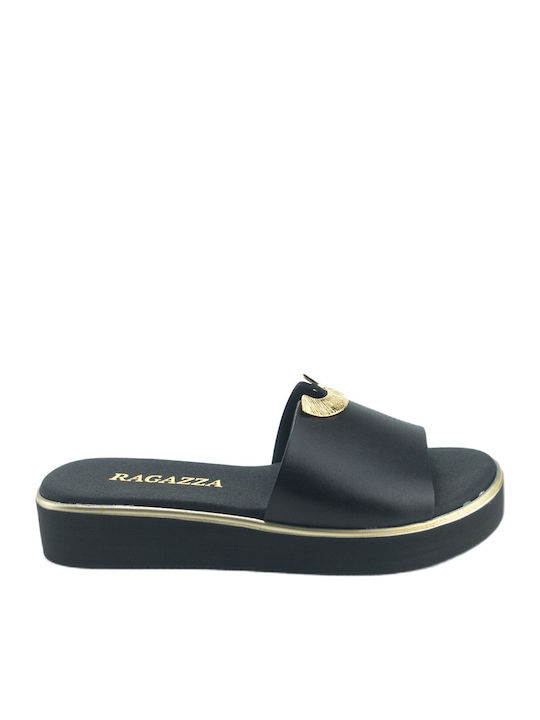 Leather Women's Flat Sandals Anatomic Flatforms in Black Color