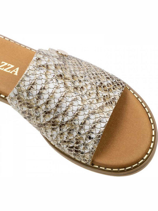 Leather Women's Flat Sandals in Gold Color