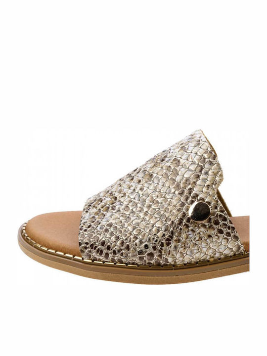Leather Women's Flat Sandals in Gold Color