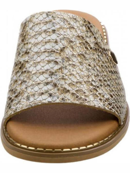 Leather Women's Flat Sandals in Gold Color