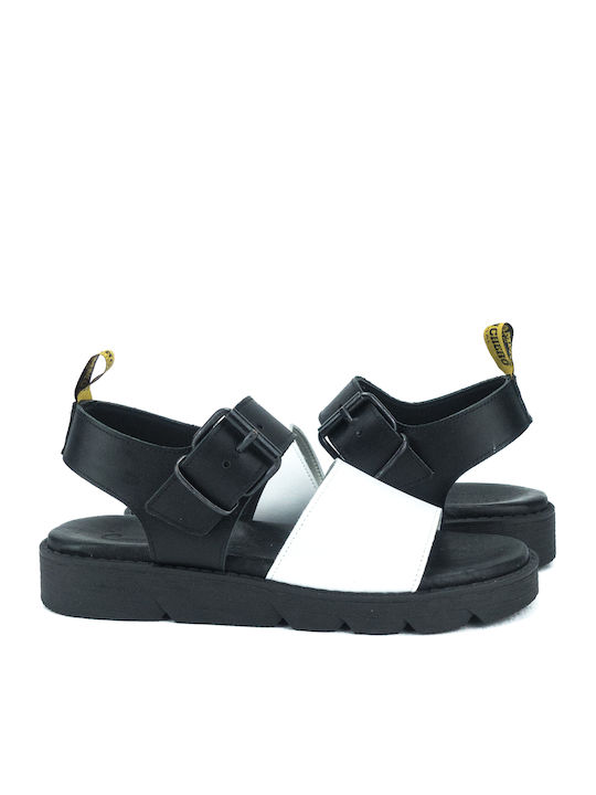 Leather Women's Flat Sandals Anatomic with Strap in White Color