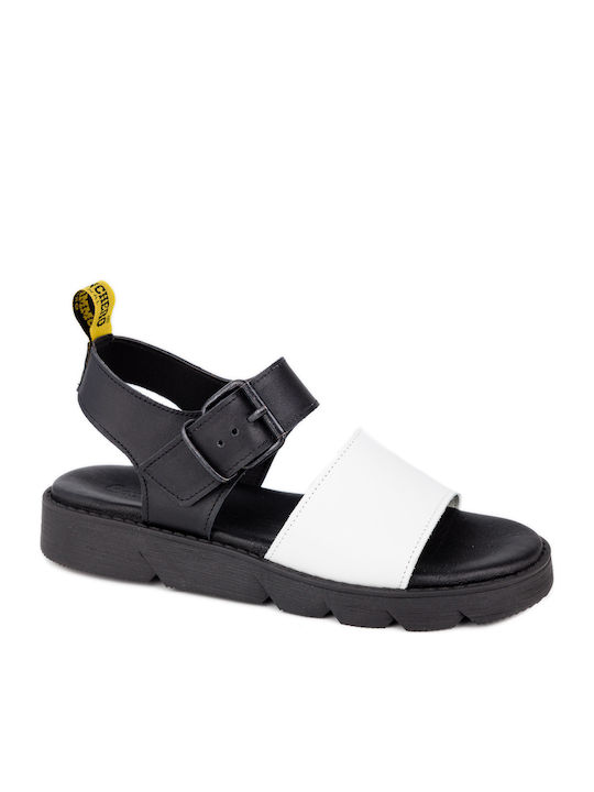 Leather Women's Flat Sandals Anatomic with Strap in White Color
