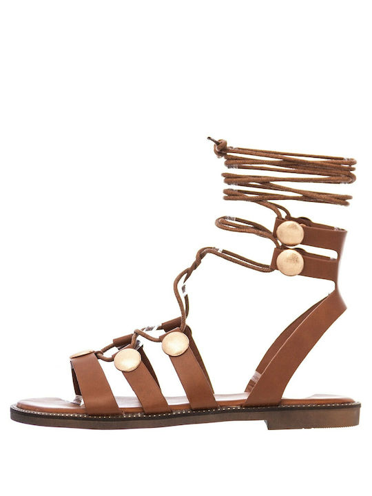 Leather Women's Flat Sandals Gladiator Camel