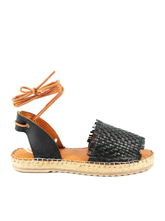 Leather Women's Flat Sandals Anatomic in Black Color