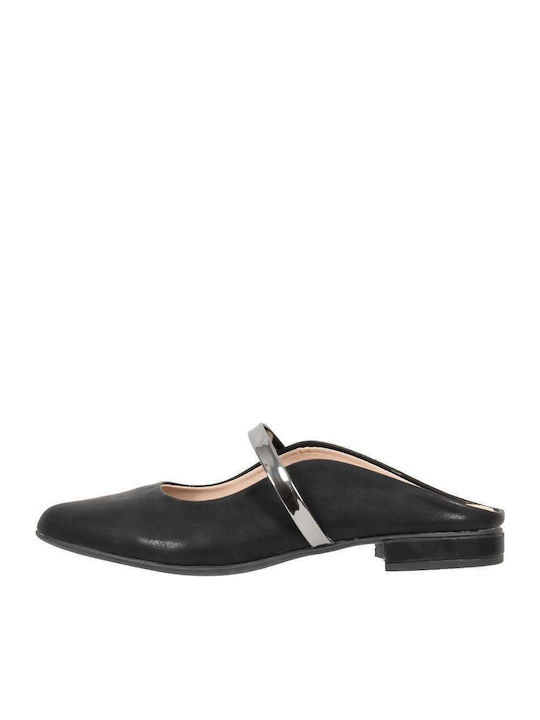 Flach Leder Mules in Schwarz Farbe