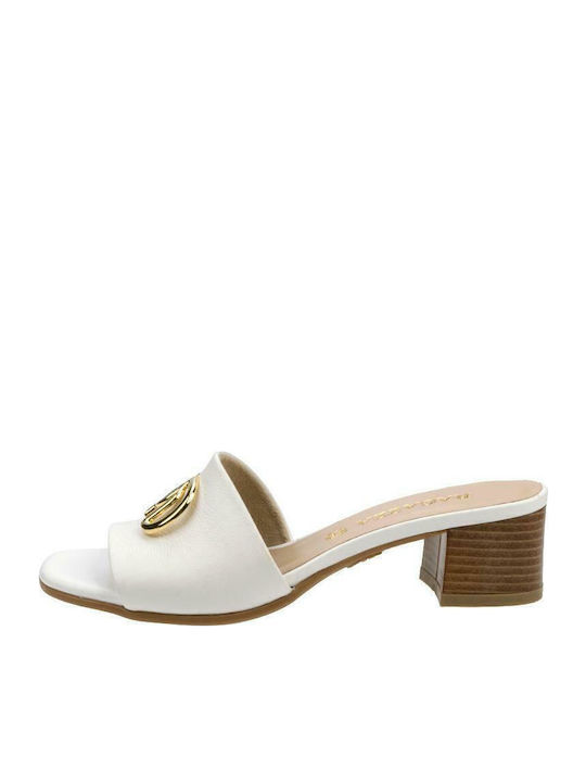 Leder Mules mit Chunky Niedrig Absatz in Weiß Farbe