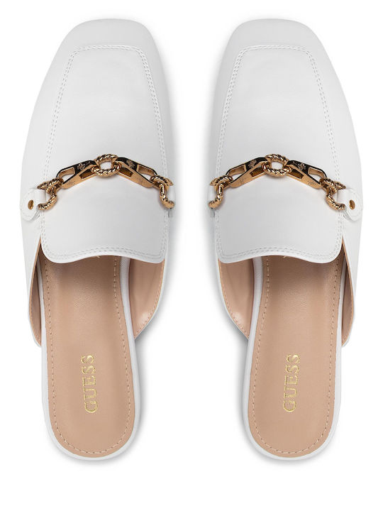 Marisa Flat Δερμάτινα Mules σε Λευκό Χρώμα