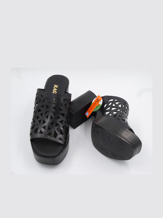Piele Mule cu Gros cu gleznă înaltă Toc în Culoare Negru