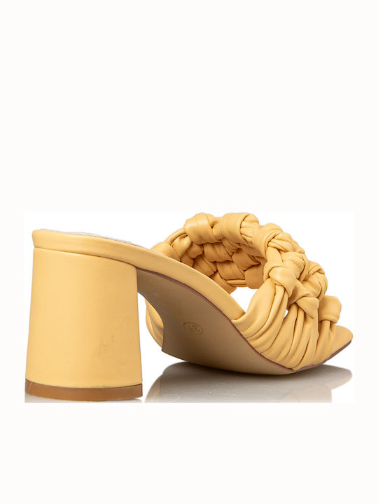 Mules with Chunky Low Heel in Yellow Color