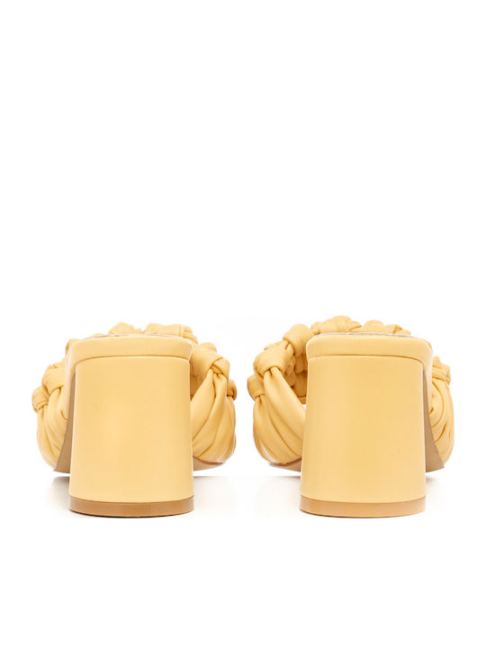 Mules with Chunky Low Heel in Yellow Color
