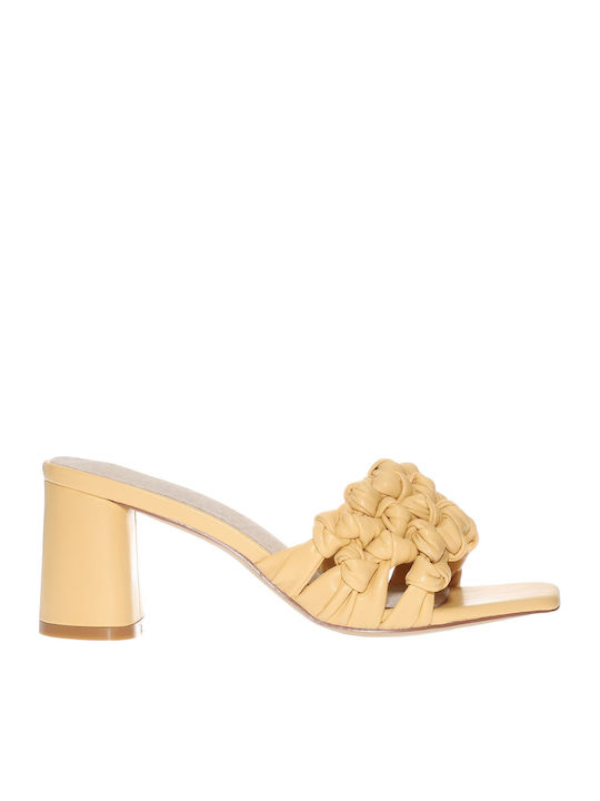 Mules with Chunky Low Heel in Yellow Color