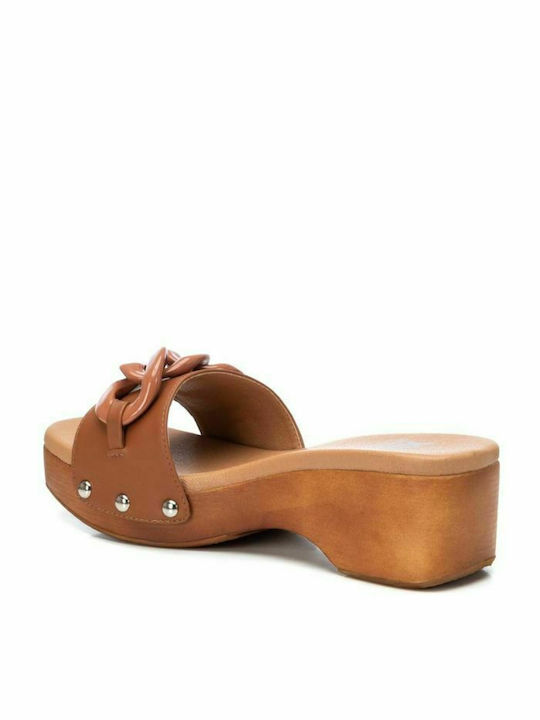 Mules με Χοντρό Χαμηλό Τακούνι Camel