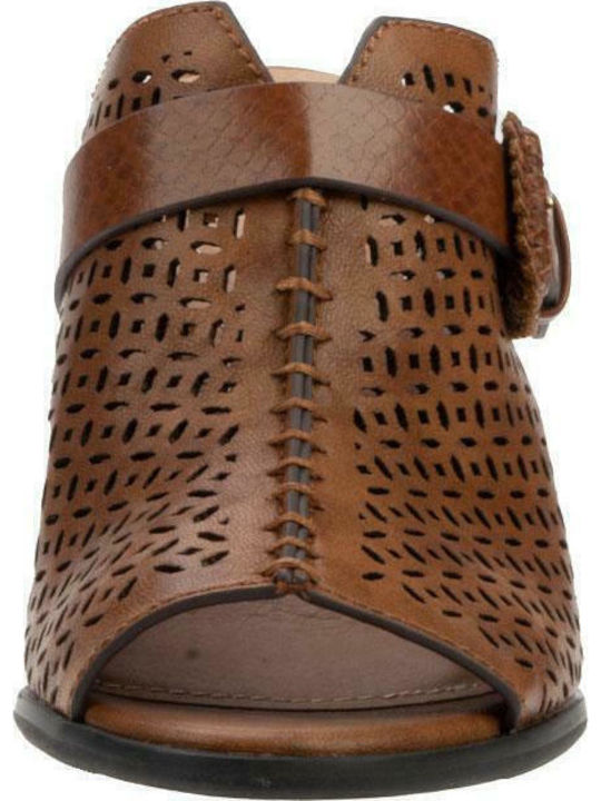 Mules with Chunky High Heel in Brown Color