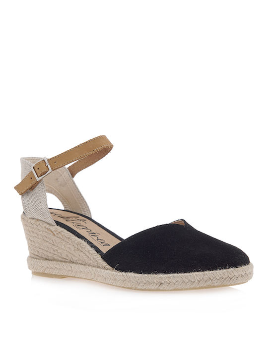 Women's Leather Platform Espadrilles Black
