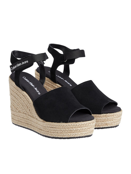 Women's Suede Ankle Strap Platforms Black