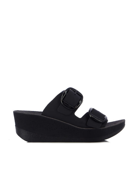 Helena Anatomic Women's Leather Platform Wedge Sandals Black