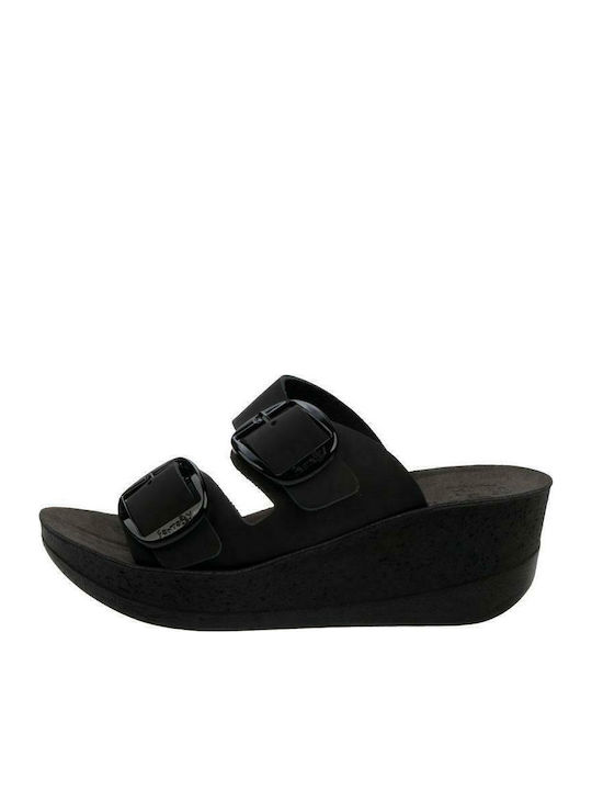 Helena Anatomic Women's Leather Platform Wedge Sandals Black