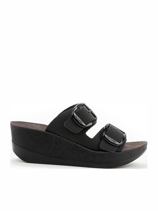 Helena Anatomic Women's Leather Platform Wedge Sandals Black