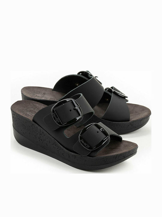 Helena Anatomic Women's Leather Platform Wedge Sandals Black
