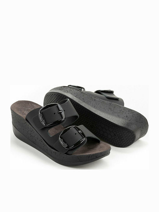 Helena Anatomic Women's Leather Platform Wedge Sandals Black